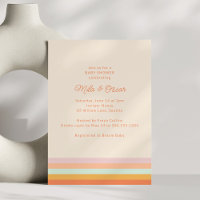 Invitation Bébé Fille Arc-en-ciel Rayure Rétro