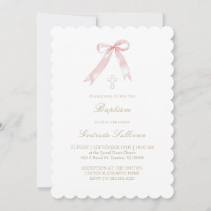 Invitation bébé fille arc rose Baptême