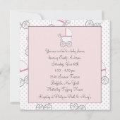 Invitation Bébé Fille au Landau Rose (Dos)