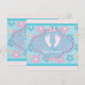 Invitation Bébé Fille aux Pieds Roses Baby Shower (Devant / Derrière)