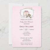 Invitation Bébé fille avec ours en peluche (Devant)