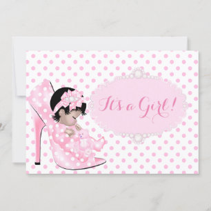 Invitation Bébé Fille Baby Shower Rose Blanc Points Asiatique