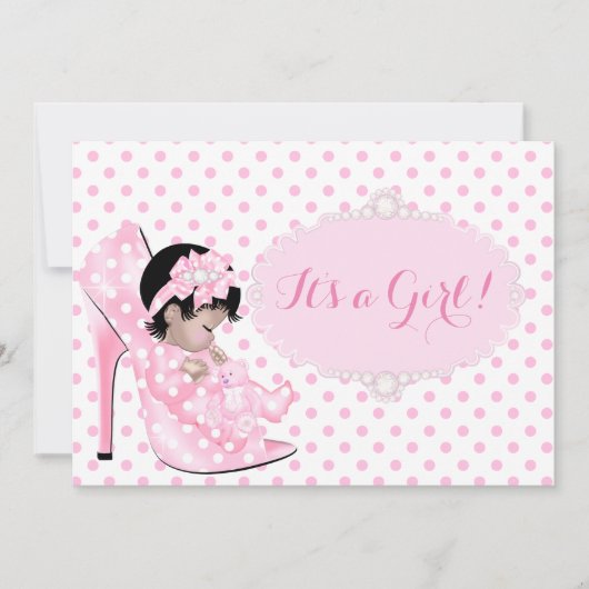 Invitation Bébé fille Baby shower rose blanc Pois Asiatique (Devant)
