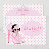 Invitation Bébé fille Baby shower rose blanc Pois Asiatique (Devant / Derrière)