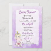 Invitation Bébé fille blonde avec un ours en peluche plus tap (Devant)