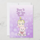 Invitation Bébé fille blonde avec un ours en peluche plus tap (Dos)