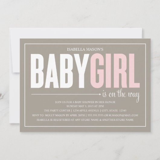 Invitation Bébé fille | Brown (Devant)