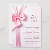 Invitation Bébé Fille Cadeau Ruban Rose (Devant)
