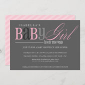 Invitation Bébé fille| Charbon (Devant / Derrière)