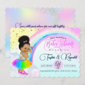 Invitation Bébé Fille Charmante aux Afro-Pouf Arc-en-Ciel Bab (Devant / Derrière)