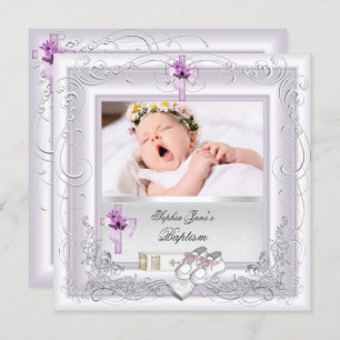 Invitation Bébé Fille Christening Baptême Blanc Lilac rose