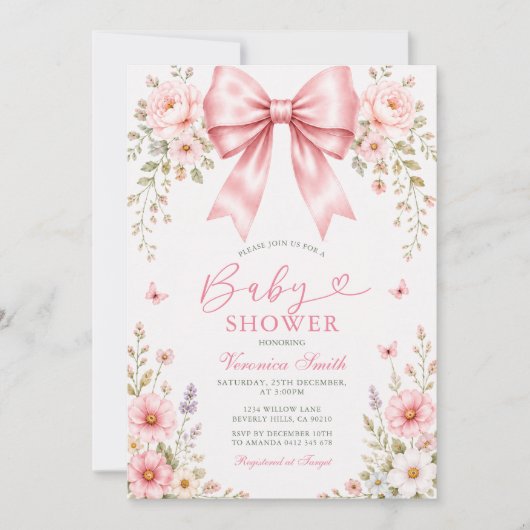 Invitation Bébé fille Coquette Bébé FÊTE Florale (Devant)