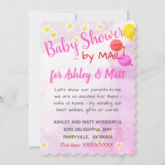 Invitation Bébé Fille Daisies Ballons Baby shower rose (Devant)