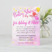 Invitation Bébé Fille Daisies Balloon Baby shower rose (Debout devant)