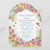 Invitation Bébé Fille de Bloomin Floral et Coeurs Douche (Devant / Derrière)