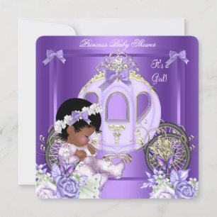 Invitation Bébé Fille de Fête de Naissance Lavande Afro-Améri