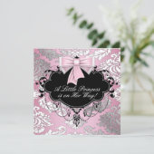 Invitation Bébé Fille de la Princesse Rose Argent et Noir Sho (Debout devant)