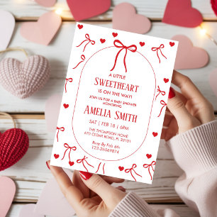 Invitation Bébé fille de la Saint-Valentin Red Sweetheart gri