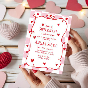 Invitation Bébé fille de la Saint-Valentin Red Sweetheart gri