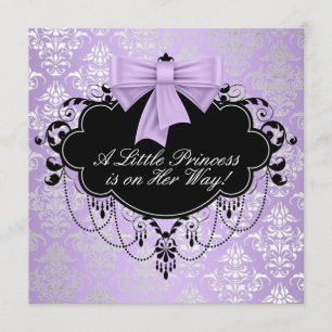 Invitation Bébé Fille de Princesse Noir Violet Argenté Shower