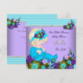 Invitation Bébé fille de shower adorable sarcelle bleu violet (Devant / Derrière)