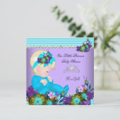 Invitation Bébé fille de shower adorable sarcelle bleu violet (Debout devant)