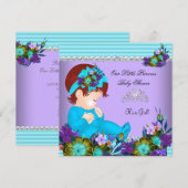 Invitation Bébé fille de shower adorable Teal Blue Violet Rou (Devant / Derrière)