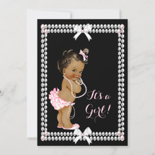 Invitation Bébé fille de shower mignon Colliers de perles ros