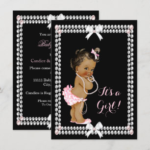 Invitation Bébé fille de shower mignon Colliers de perles ros