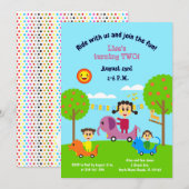 Invitation Bébé fille deuxième anniversaire animal voitures é (Devant / Derrière)