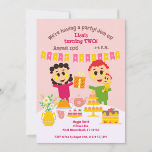 Invitation Bébé fille deuxième anniversaire gâteau doux invit