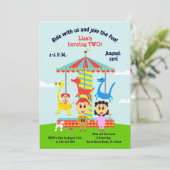 Invitation Bébé fille deuxième anniversaire merry-aller-round (Debout devant)