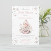 Invitation Bébé Fille d'hiver Baby shower de flocon de neige (Debout devant)