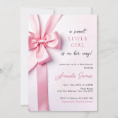 Invitation Bébé Fille Douce avec Ruban Rose (Devant)