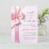 Invitation Bébé Fille Douce avec Ruban Rose (Debout devant)