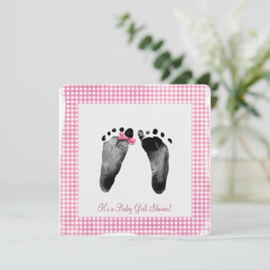Invitation Bébé fille douche avec empreintes (Debout devant)