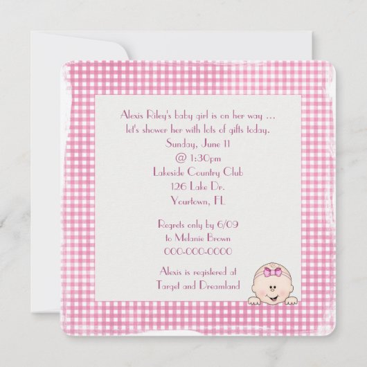 Invitation Bébé fille douche avec empreintes (Dos)