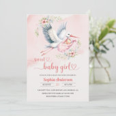 Invitation Bébé fille douche avec la cigogne Illustration - É (Debout devant)