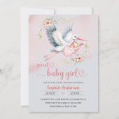 Invitation Bébé fille douche avec la cigogne Illustration - É (Devant)