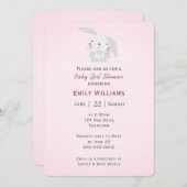 Invitation Bébé Fille Douche avec lapin (Devant / Derrière)