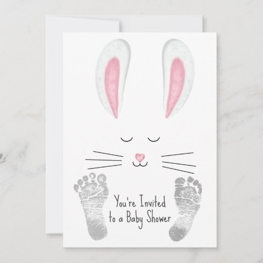 Invitation Bébé fille douche avec lapin mignon (Devant)