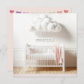 Invitation Bébé fille Douche avec lit blanc et nuage (Devant / Derrière)