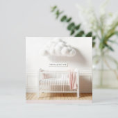 Invitation Bébé fille Douche avec lit blanc et nuage (Debout devant)