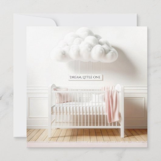 Invitation Bébé fille Douche avec lit blanc et nuage (Devant)