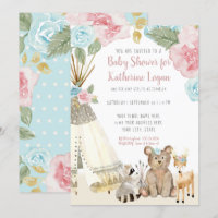 Bébé Fille Douche Bois Ours Cerf Floral Teepee