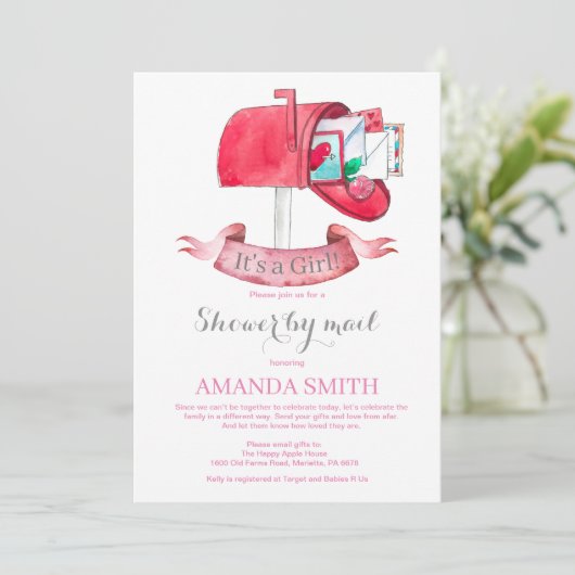 Invitation Bébé Fille Douche longue distance par courriel Inv (Debout devant)