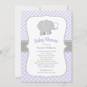 Invitation Bébé Fille Éléphant Violet Moderne Célébration de