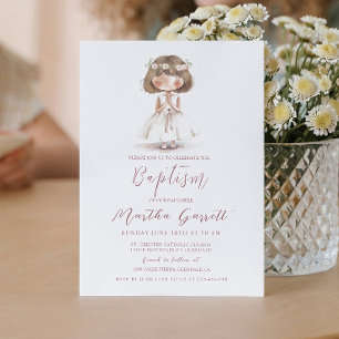 Invitation Bébé fille en robe blanche prier fille Baptême