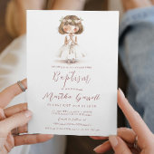 Invitation Bébé fille en robe blanche prier fille Baptême