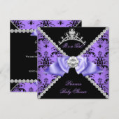 Invitation Bébé Fille Fête de Naissance Dameask Violet Prince (Devant / Derrière)